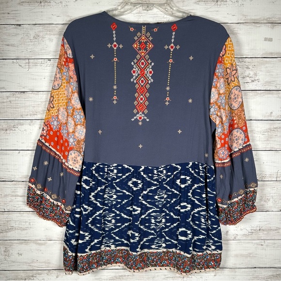 John Mark Tunic Embroidered Bohemian Split Neck Lantern Sleeve Top 0X (14-16) - Picture 3 of 11